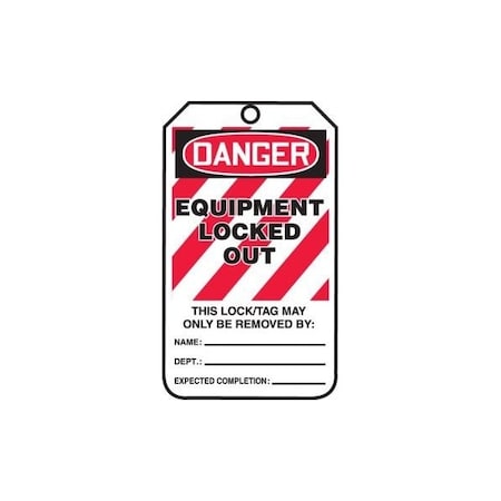 Accuform Safety Tags, DANGER EQUIPMENT LOCKED OUT, 5.75in x 3.25in, HS-Laminate, 25PK MLT410LTP